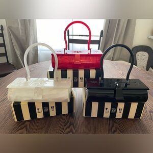 Lux de Ville Lucite hand bag collection red white and black
